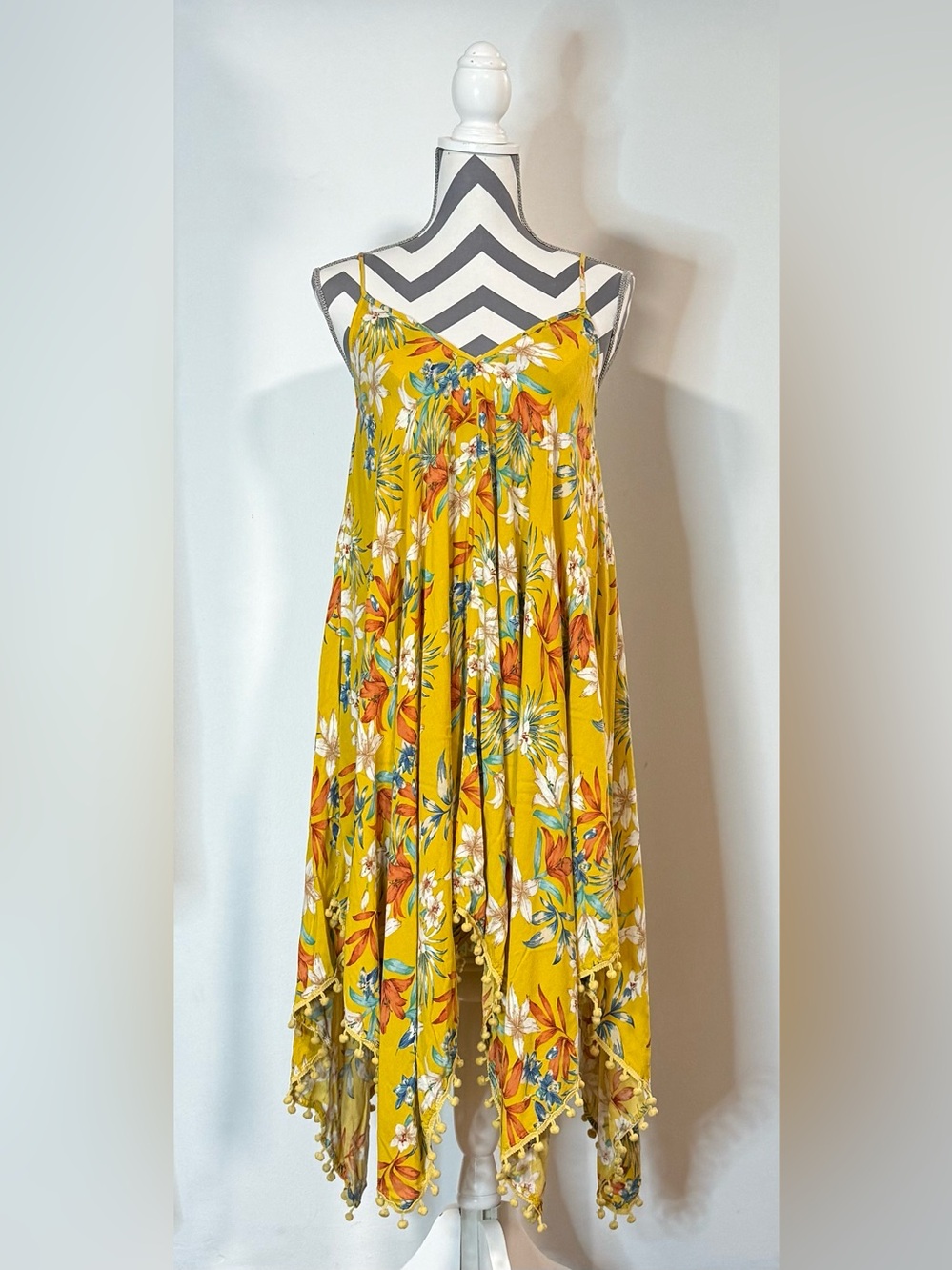 Goa Beachwear Handkerchief Hem Dress By Japna Womens Floral Asymmetrical Size S